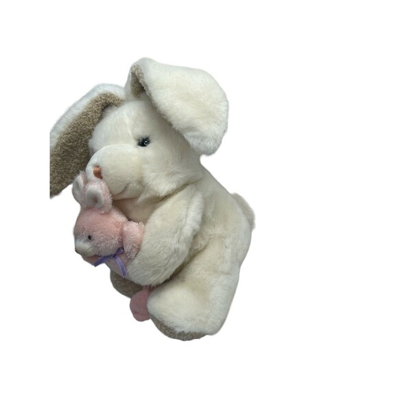 VTG Chosun Momma & Baby Plush White Bunny Rabbit Holding Pink Baby Bunny Toy - Picture 4 of 14